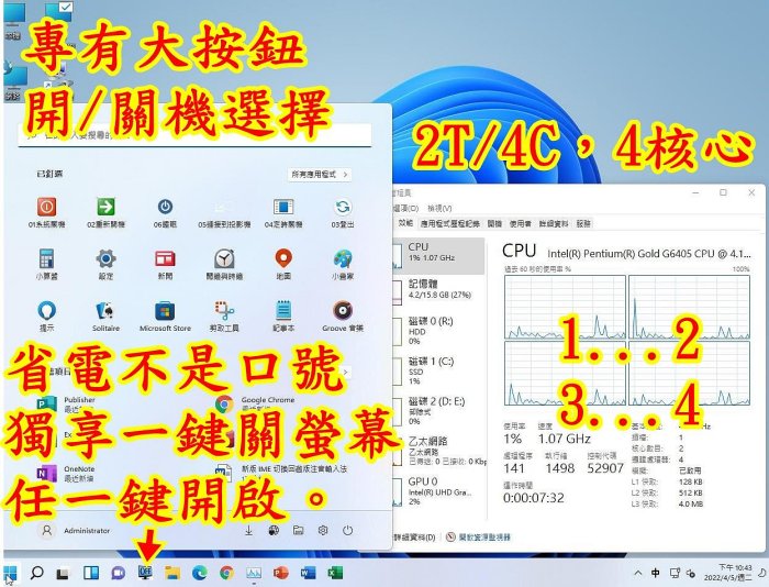 WIN11 WIN10  cpu I3 4T8C 8核心 HDMI M2 SSD 8GB Ramdisk 小電腦