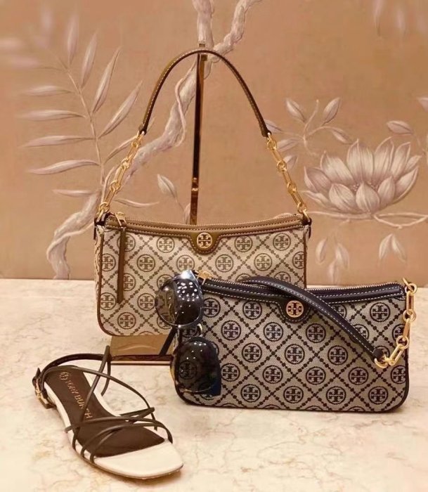 ╭☆包媽子店☆TORY BURCH TB Monogram 女士月牙老花單肩斜挎包 腋下包