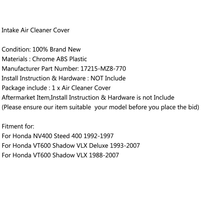 《極限超快感》Honda Shadow VT600 / VLX 600 / STEED 400 1988-1998 空濾蓋鍍鉻