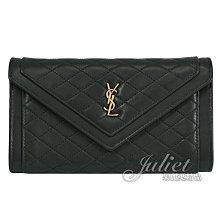 【茱麗葉精品】全新商品 YSL 專櫃商品 686694 經典LOGO菱格縫線羊皮信封扣式長夾.深綠 現貨