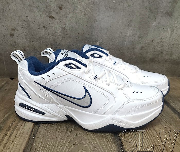 『 SLW 』415445-102 男 NIKE AIR MONARCH IV 白藍 皮革 經典 氣墊 運動休閒鞋 24