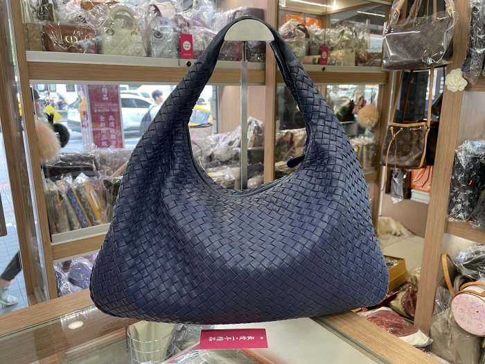 ☆最愛二手精品☆  BOTTEGA VENETA BV 藍紫色全皮編織拉鍊弧型和尚包肩背包手提包 115654 C3056