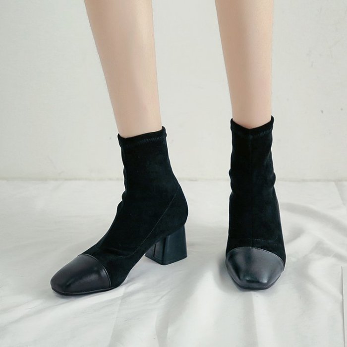 【新款】馬丁靴靴子秋冬季短靴馬丁靴女瘦瘦新款方頭加絨襪子靴彈力靴粗復古