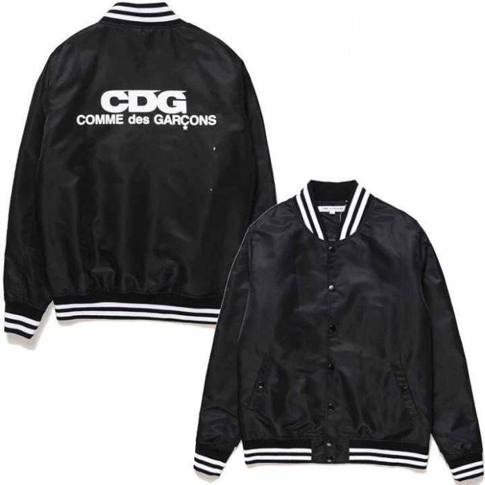 CDG PLAY 川久保玲BLACK系列CDG字母LOGO鈕扣開衫情侶款男女立領棒球服衛衣外套黑色| 奇摩拍賣