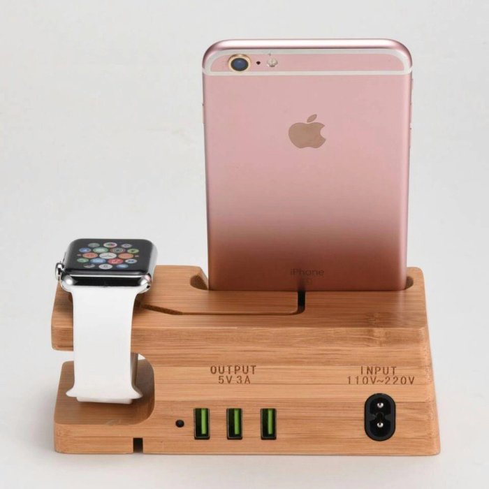 gaming微小配件-Apple Watch手錶充電座實木支架  手機充電支架 蘋果手錶支架  iwatch充電座充 手機實木多功能充電支架-gm