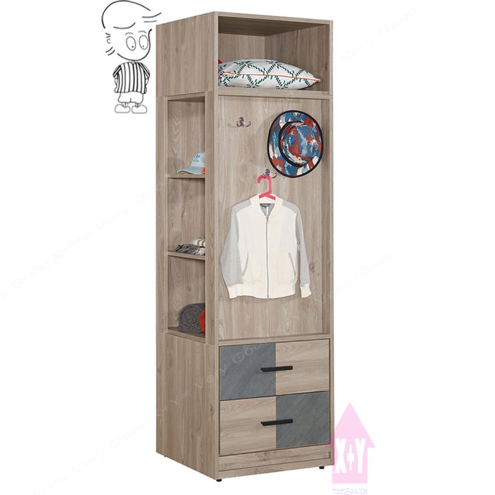 【X+Y】艾克斯居家生活館      衣櫃系列-亞伯特 1.7尺雙色二抽邊櫃.衣櫃.置物櫃.收納櫃.木心板材質.摩登家具