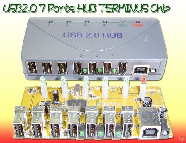 USB 2.0 7 Port Bus / TERMINUS 晶片 / Self power HUB 集線器附變壓器 燈號