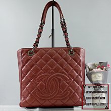 優買二手精品名牌店 CHANEL COCO GST BOOKTOTE 酒紅 荔枝皮 銀鍊 雙C 肩背包 購物包 手提包二