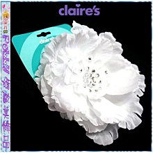 ☆POLLY媽☆歐美claire's貼鑽白色絲棉花朵(直徑12cm)小壓夾€5.5~新娘、伴娘、花童