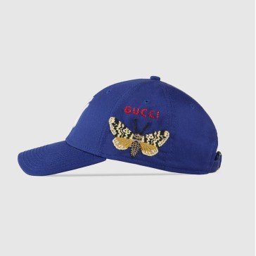 【二手正品】 GUCCI 2018 秀款 洋基 聯名 蝴蝶 刺繡 限量 藍色 棒球帽 538565 現貨