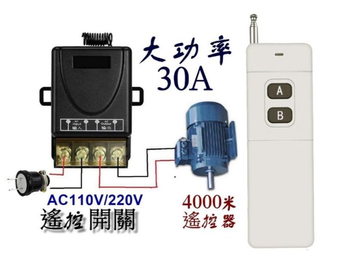 AC110~220V/DC12V~72V長距離電源開關 燈具開關 遙控開關 各種電機設備 抽水馬達 加壓馬達 加壓機 水泵 30A 無線遙控開關