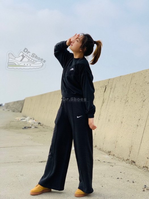 【Dr.Shoes 】Nike NSW 黑色 刺繡LOGO 抽繩 刷毛 中線 寬褲 棉褲 運動長褲 CU6157-010
