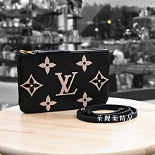 【茱麗葉精品】全新精品 LV M80787 Double Zip Pochette 經典壓花小牛皮雙層斜背方包.黑/米色 預購無現貨