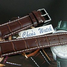 【錶帶家】『7mm特厚耐用』百年靈 IWC 漢彌頓 代 20mm 22mm 24mm深咖啡色鱷魚紋壓花粗白線錶帶