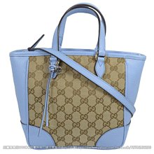 【茱麗葉精品】全新精品 GUCCI 449241 BREE 經典雙G緹花皮革拼接二用包.淡藍 預購無現貨