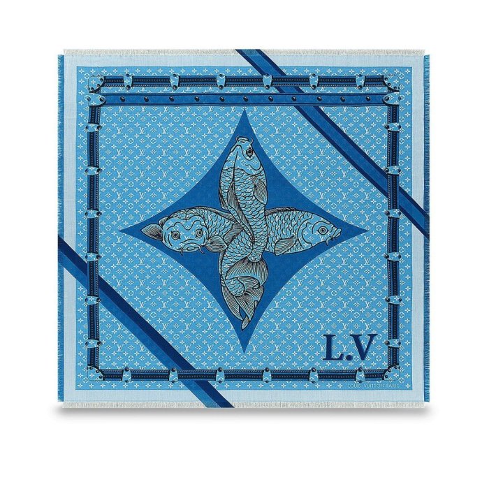 LV 水藍色 原花 MONOGRAM 雙面 logo 大型 圍巾 M70667 現貨