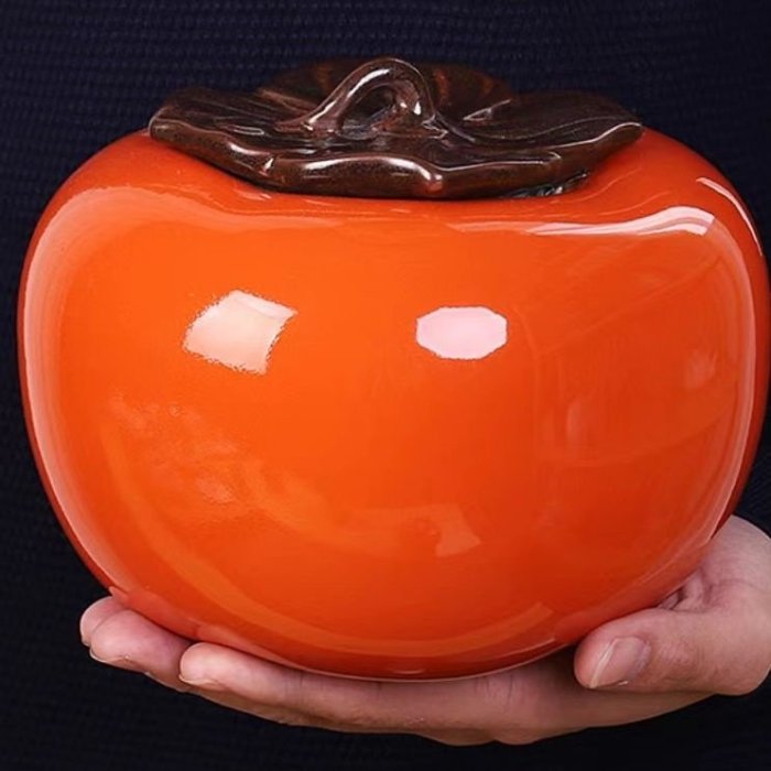 現貨熱銷◇❈罐陶瓷柿子罐禮盒散裝儲存罐喜糖密封罐柿柿如意客廳擺件-好鄰居百貨