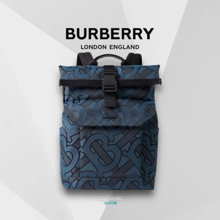 現貨正品👜Burberry Orville Backpack Navi/Black 黑色TB字樣緹花布 後背包