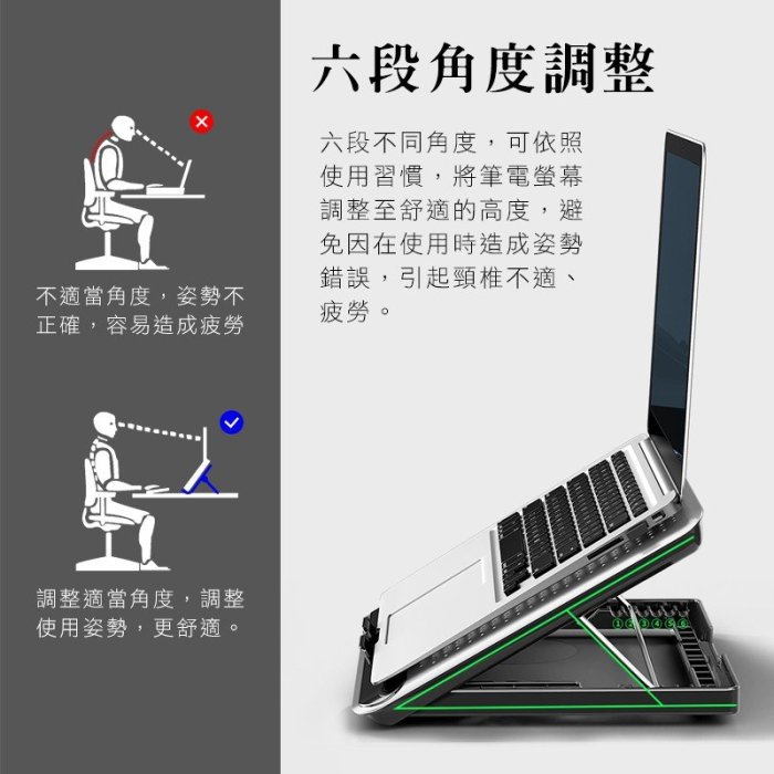 【也店家族 】筆電 散熱墊 散熱座 iLeco NF-IC5A 鋁合金 靜音 6風扇 強力冷風 筆電 散熱墊