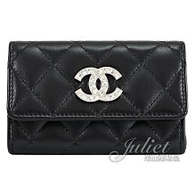 【茱麗葉精品】全新商品 CHANEL 專櫃商品 AP3989 水鑽CC LOGO菱格小羊皮卡片零錢夾.黑/銀 現貨