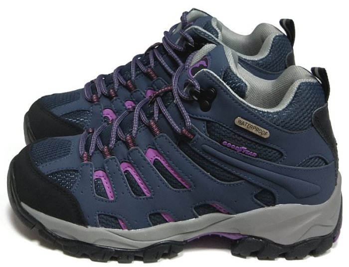 GOODYEAR 高筒防水戶外郊山鞋/登山鞋 舒適鞋墊 夜間反光 野外探索 藍紫GAWO02537