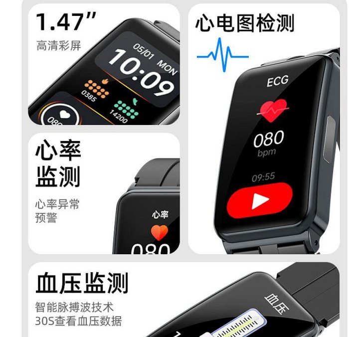 小米有品 健康管家（ECG+HRV）無創測血糖手環 智能手錶 測血壓/體溫/心電圖/心率 科學睡眠運動手錶