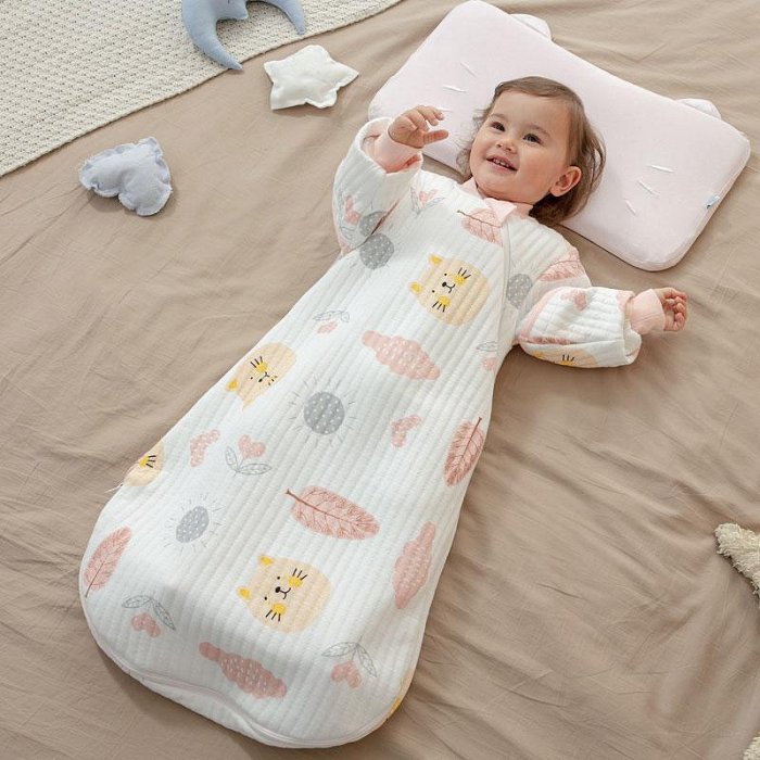 嬰兒睡袋春秋款薄棉三層保暖寶寶睡袋四季通用新生兒童防踢被神器