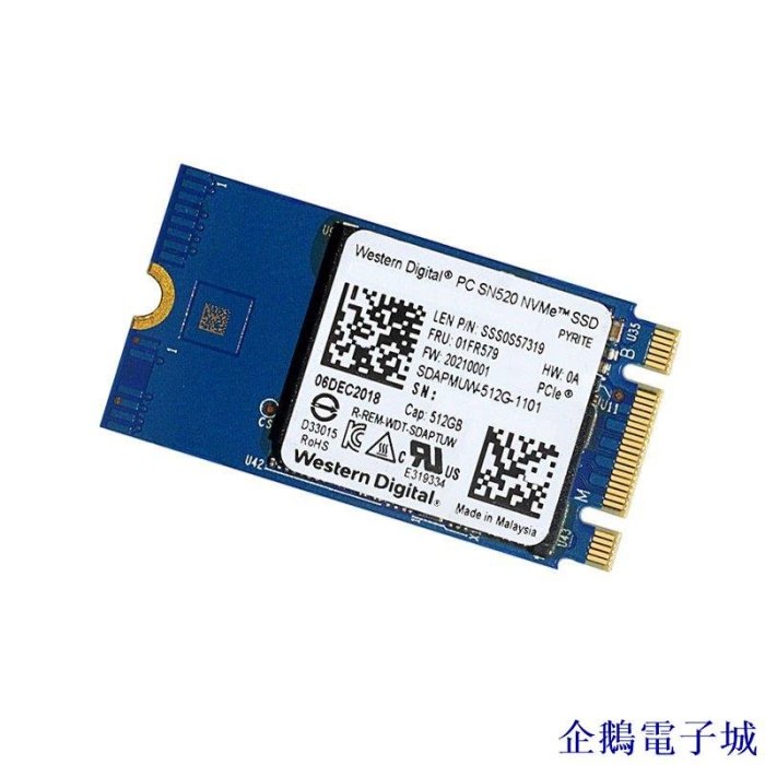 企鵝電子城固態硬碟WD西數SN520 256G 512G 2242 PCIE NVME固態硬碟 雙通道M2 SSD WSQ7