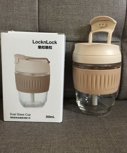 【雙畇媽咪】 Lock&Lock 樂扣樂扣 清新耐熱玻璃兩用隨行杯(附吸管) 350ml 玻璃杯 水杯 水壺 奶茶色