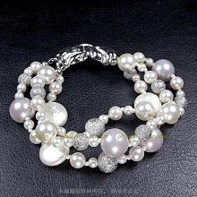 珍珠林~一珠一結三串式巴洛克珍珠手鍊~南洋深海硨磲貝珍珠搭配天然愛迪達珍珠#003+2