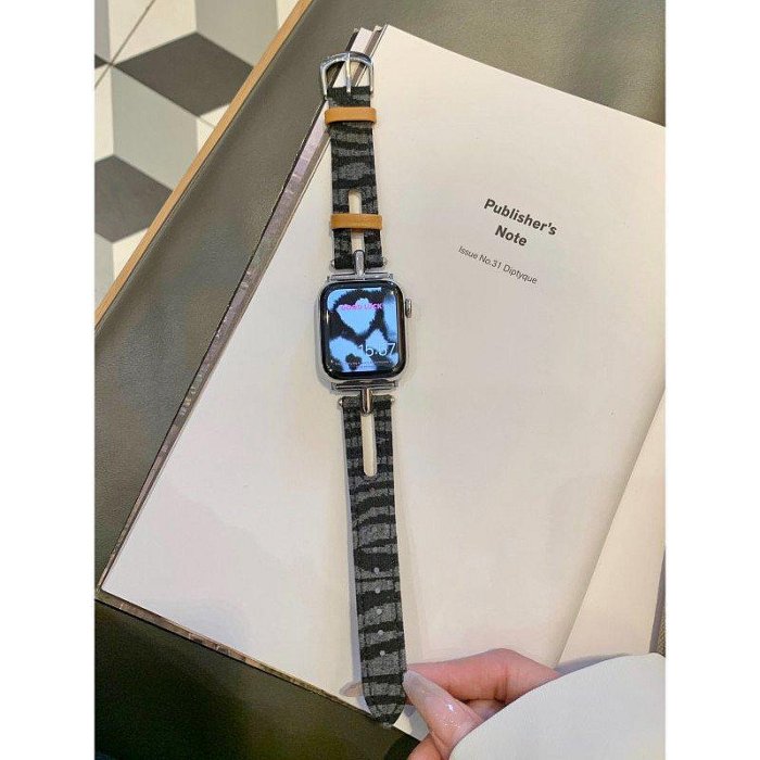 【熱賣精選】AppleWatch T字斑馬紋錶帶 鏤空錶帶 金屬錶帶 S7 S6 S8 44mm 40mm 45mm 41 女士錶帶