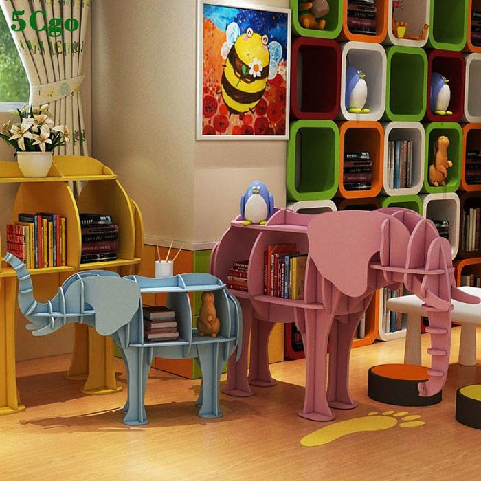 5Cgo.【宅神】創意大象邊幾動物造型書架簡約落地置物架圖書館櫥窗展示架幼兒園兒童繪本架t709794163188