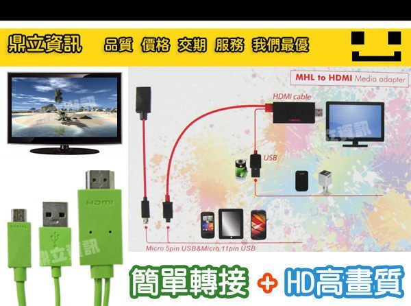 【手機電視線  MHL線 Micro USB MHL轉HDMI 5Pin/11Pin 通用款  現貨黑