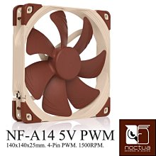 小白的生活工場*Noctua NF-A14 5V PWM (140mm)SSO2 磁穩軸承 AAO 防震靜音扇-5V版本