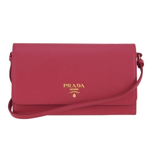 ♥ 妮妮小舖 ♥ PRADA 1M1437 防刮牛皮迷你斜背包／長夾兩用 玫瑰紅 全新正品【$18800含運】現貨在台