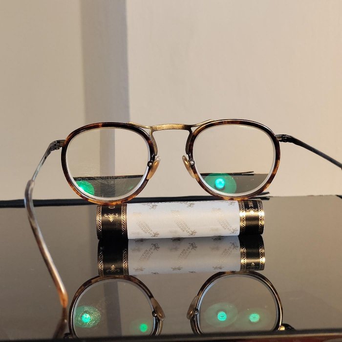 日本製 Men's club 玳瑁 紋 細框 眼鏡 鏡架 鏡框 Japan glasses frame tortoise 金屬 外包框