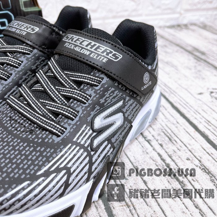 【豬豬老闆】SKECHERS FLEX-GLOW ELITE 休閒鞋 中童 黑白400135LBKGY 黑綠LBBLM