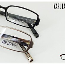 【My Eyes 瞳言瞳語】KARL LAGERFELD拉格斐 亮黑/白金流線型方形金屬眼鏡 小框款式 (KL113)