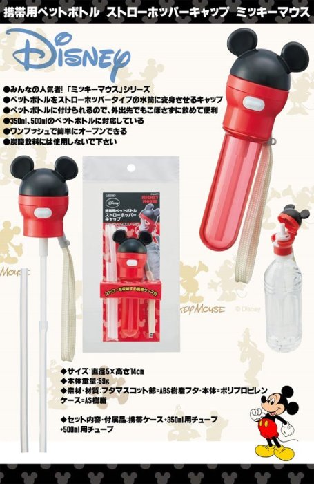 日本 DISNEY 米奇 頭型彈跳吸管蓋水壺套 寶特瓶蓋 台中市可面交