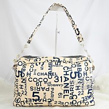 【茱麗葉精品】二手精品 【7.5成新】CHANEL 經典雙C LOGO字母數字帆布大方包.米白#413 現貨