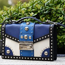 Prada BT0969 Studded Saffiano Crossbody Clutch 卯釘小型斜背包 藍 現貨