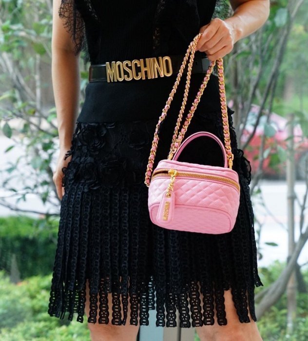 Moschino A7511 Chain Bag 菱格紋鍊帶肩背包 桃紅