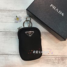 《真愛名牌精品》PRADA 1TT119 Mini-pouch 黑尼龍銀三角 小零錢包/鑰匙包 *全新*代購