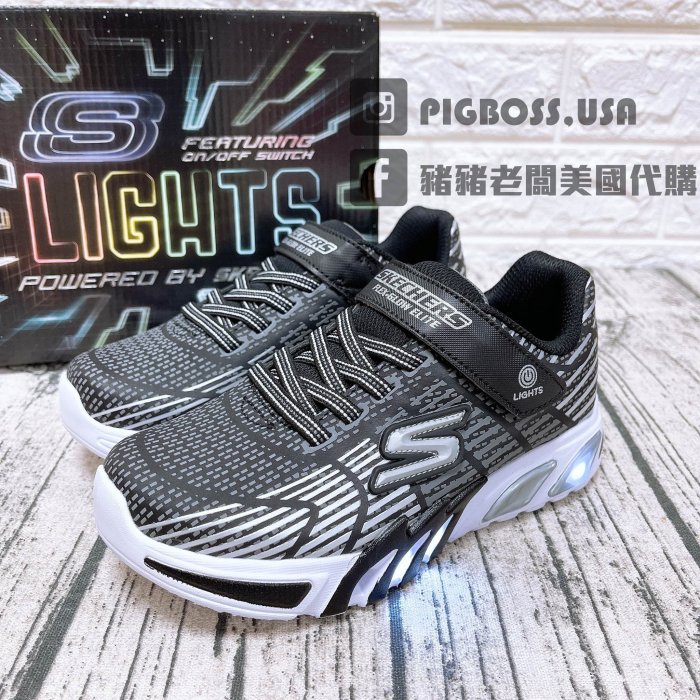 【豬豬老闆】SKECHERS FLEX-GLOW ELITE 休閒鞋 中童 黑白400135LBKGY 黑綠LBBLM