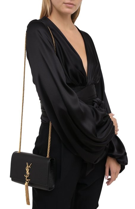 黑色金鏈 現貨 很美哦 全新正品 SAINT LAURENT YSL 354119 KATE 中款22CM 經典流蘇包