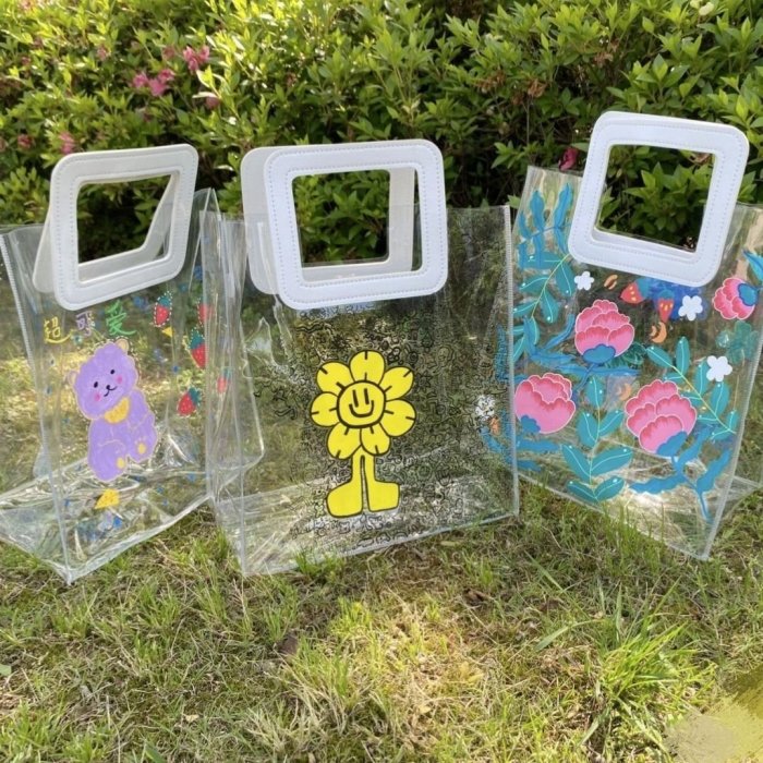 DIY手工夏日果冻包包手绘幼儿园亲子绘画pvc透明手提袋创意礼物~清倉