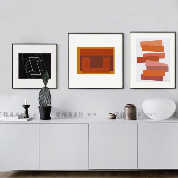 形變極簡主義大師 Josef Albers 現代抽象小眾裝飾畫書房沙發掛畫~努努小鋪