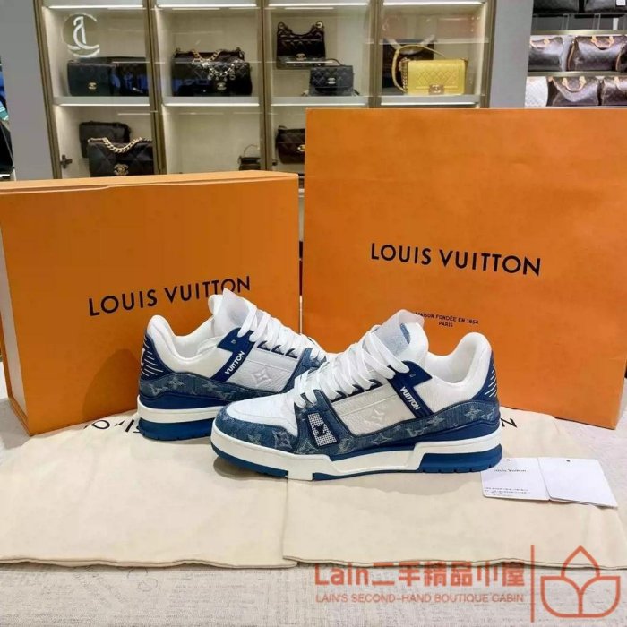 二手精品 LV 路易威登 牛仔藍色鞋子 休閒鞋  trainer 男士鞋