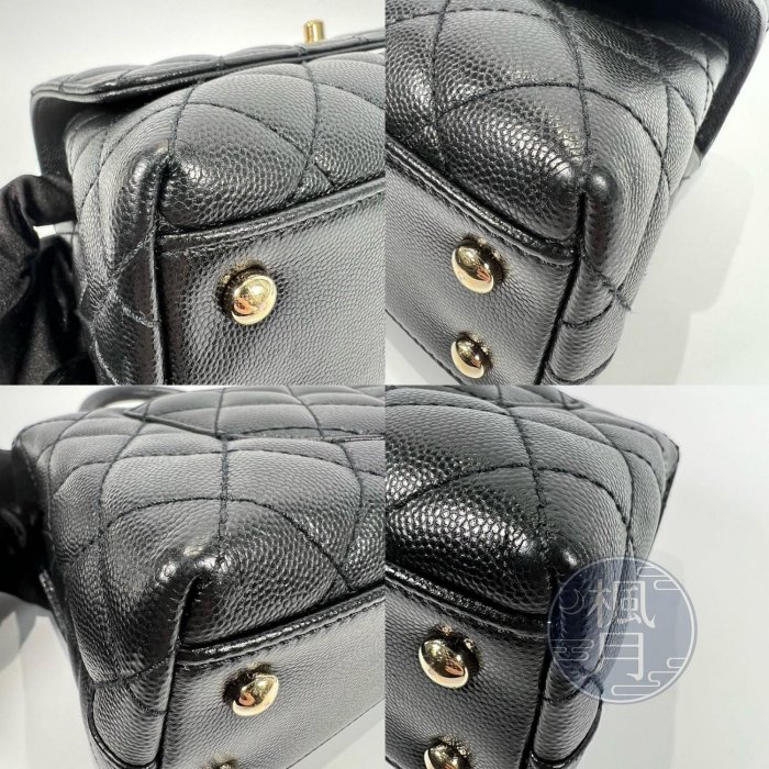 CHANEL 香奈兒 A92990 黑金 荔枝牛皮 COCO HANDLE 24CM 晶片款 手提包 斜背包 側背包 精品包