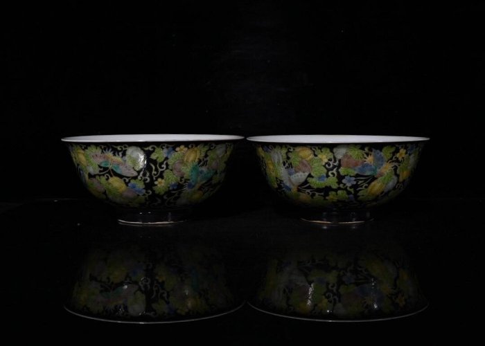 大清雍正烏金釉粉彩瓜果紋碗（7×16cm）5001643